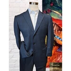 Ermengildo Zegna 42R Navy Royal Cobalt Blue Plaid Blazer Sport Coat Jacket